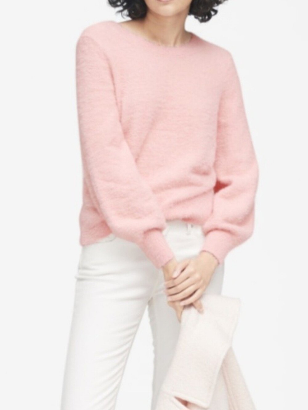 Banana Republic Lt Pink Soft Fuzzy Lantern Sleeve Crewneck Sweater S